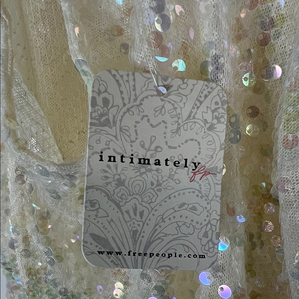 NWT Sequin Lace Halter Top Cream Free People - Picture 7 of 13